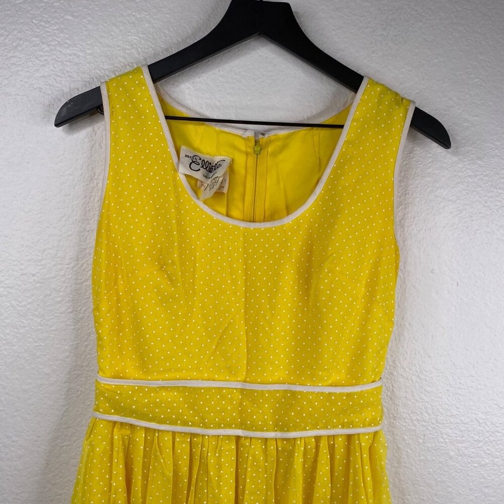 Vintage Miss Elliette Dress Sleeveless Maxi Micro Polka Dot Ruffle Hem Yellow 8 - Picture 5 of 16